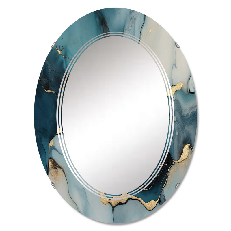 Miroir mural turquoise en marbre doré, fractales modernes - marbre infusé d'or turquoise IV, 30 po x 20 po