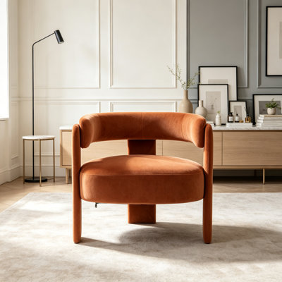 Mid-Century Modern Velvet Accent Chair, Upholstered Foam-Padded Armchair with Wood Legs, Comfy Living Room Chair for Bedroom, Reading Nook & Office