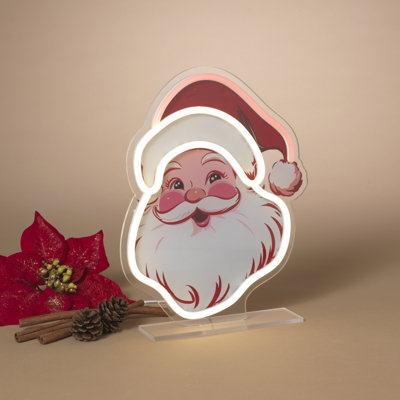 Tête de père Noël lumineuse USB en néon USB en acrylique, 29 cm de hauteur