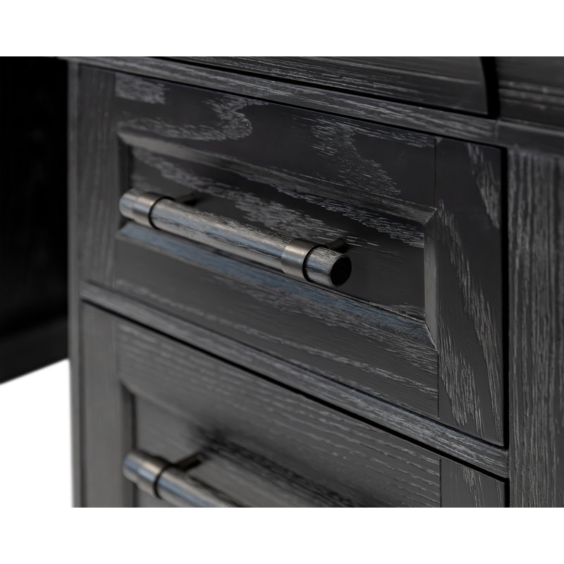 Bureau traditionnel double caisson, bureau de direction, table de bureau, entièrement assemblé, noir, Noir