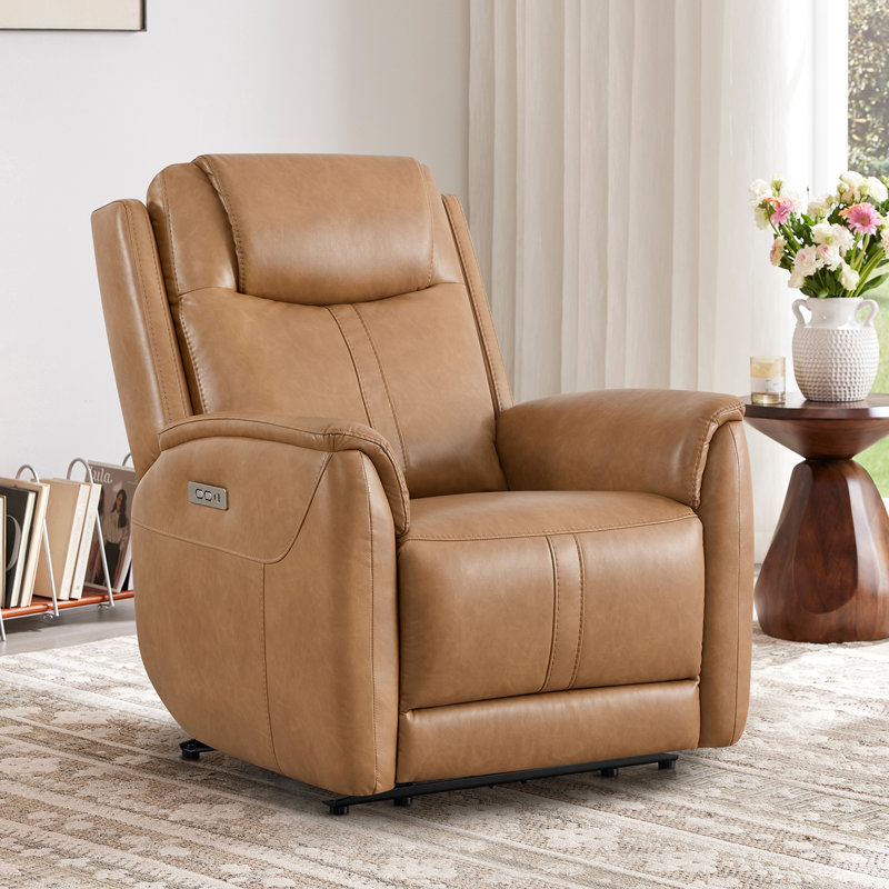 Fauteuil inclinable électrique en cuir végétalien zéro gravité avec ports de charge USB et Type-C, Chameau