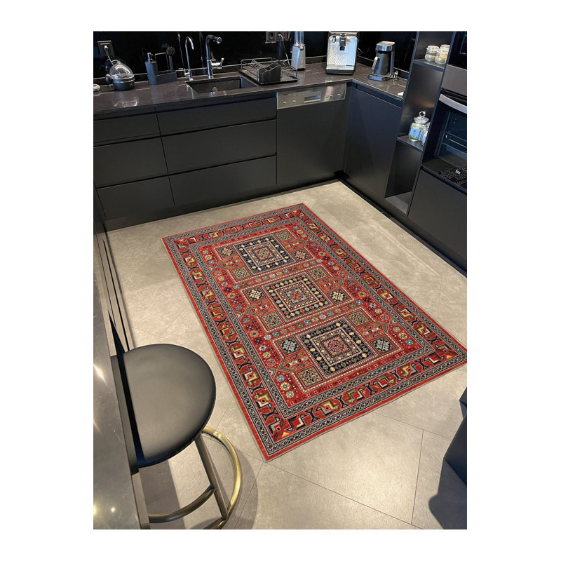 Tapis décoratif multicolore à motifs rétro lavable à la machine, Sous-tapis carré 3 pi 3 po inclus