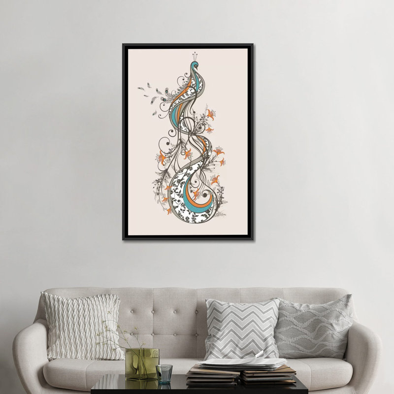« peacock », reproduction d’impression sur toile tendue, H 26 po x l 18 po x P 1,5 po, Toile avec cadre noir, Pas de tapis