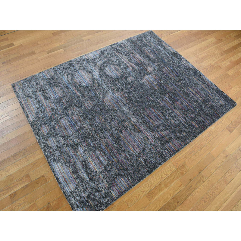 Tapis noir nouvel âge en soie rectangulaire 5 pi 10 po x 7 pi 10 po Buskey