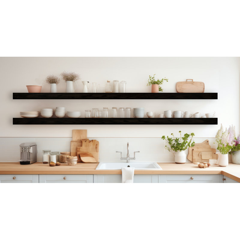Jahiya 2 Piece Oak Floating Shelf, 4" H x 64" W x 6" D, White