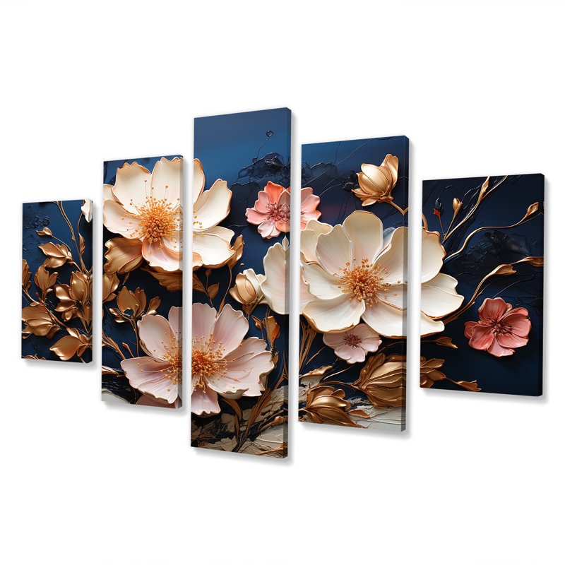  «White and Blue Poppies Flowers Tree I - Abstract Floral Multipanel Wall Art Decor Set