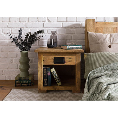 Railway 50cm W Solid Wood Bedside Table
