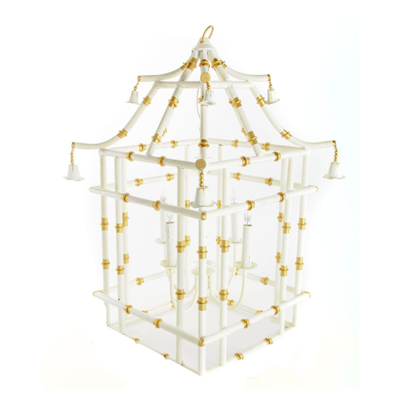 4 - Light Chandelier, Ivory/Gold, 24" H x 16" W x 16" D