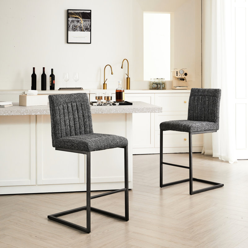 Minimaliste, 2 de tabourets de comptoir avec revêtement texturé gris moucheté, structure et repose-pieds en métal noir et vertical, 26 po pour un siège de bar convenant au tissu et au cadre de conception américaine,
