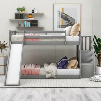 Lit superposé simple au-dessus de simple avec glissière et escalier Aslam
