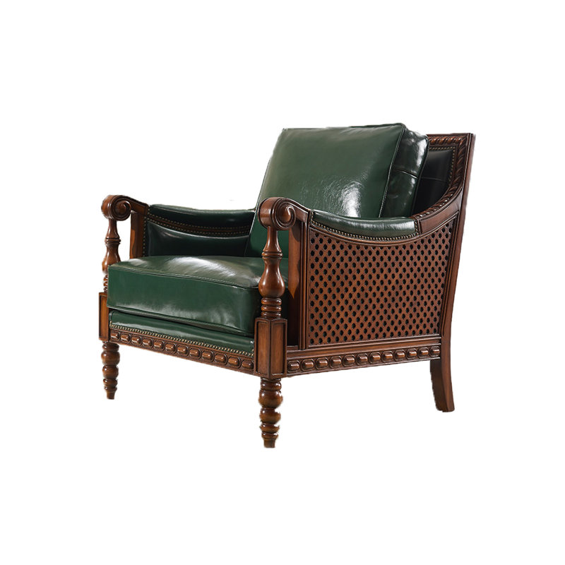Fauteuil en cuir de vache American, Cuir véritable vert foncé