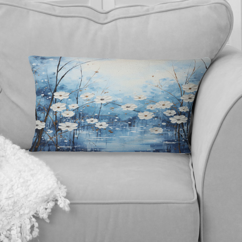 Coussin Winters Flowers Embrace Pointillism - Snow