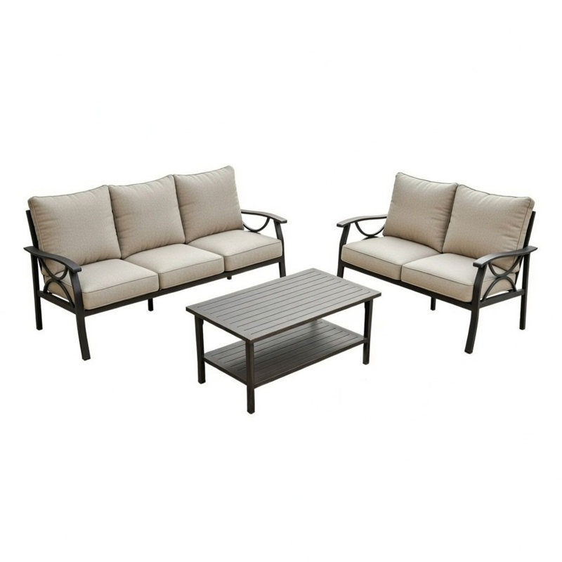 Ensemble de meubles de patio en métal 3 pièces, Beige