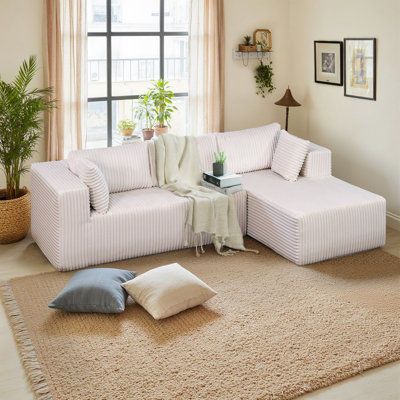 Canapé modulaire 105 po avec méridienne Cloud, siège profond modulaire, aucun assemblage requis, canapé rembourré en velours côtelé pour le salon, méridienne droite beige