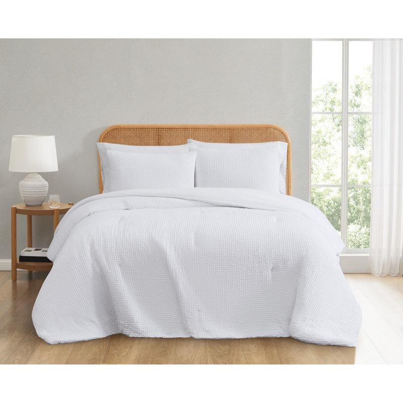 Ensemble d'édredon texturé gaufré, Édredon pour très grand lit + 2 très grandes ta, Blanc