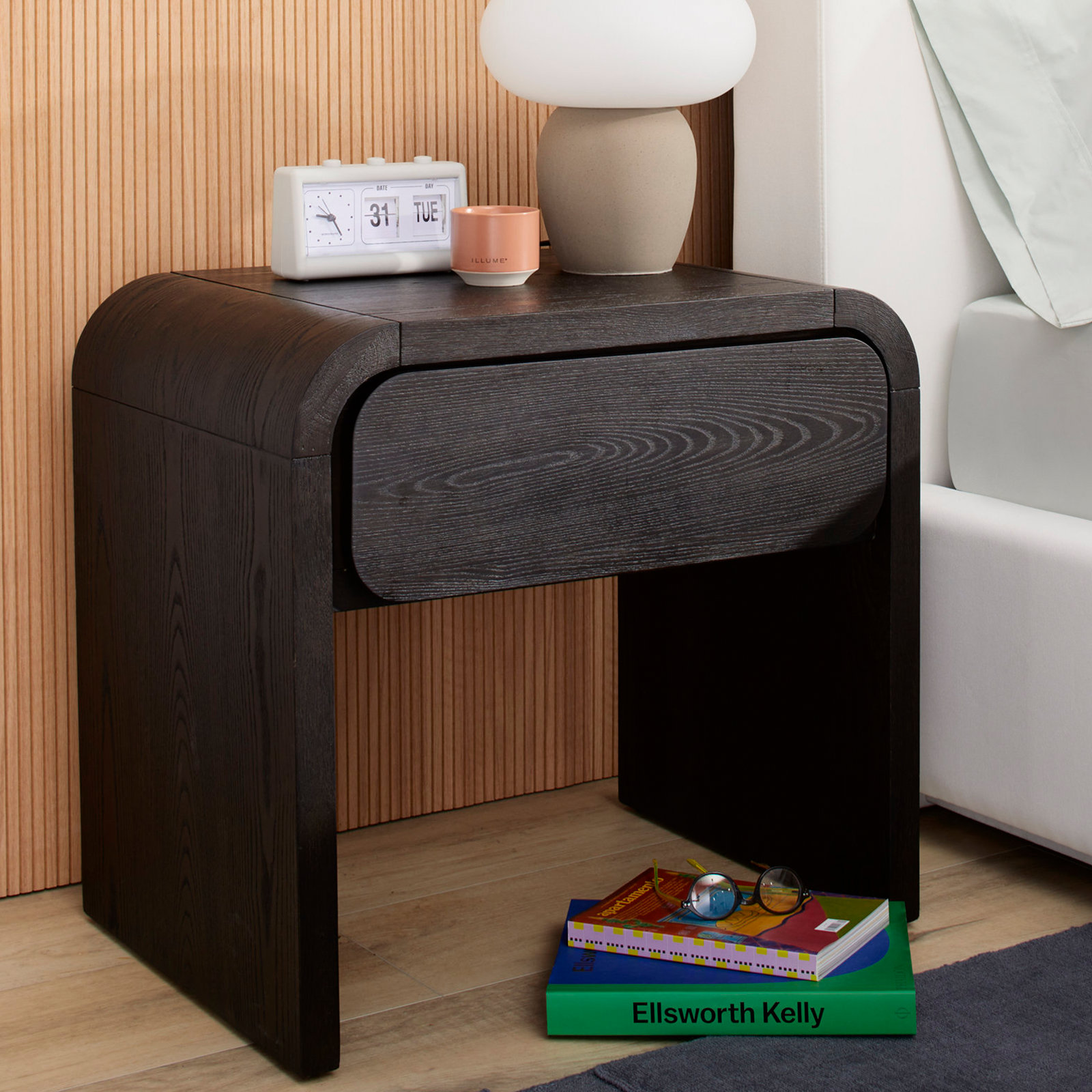 Nori 1-Drawer Nightstand, Jet Black