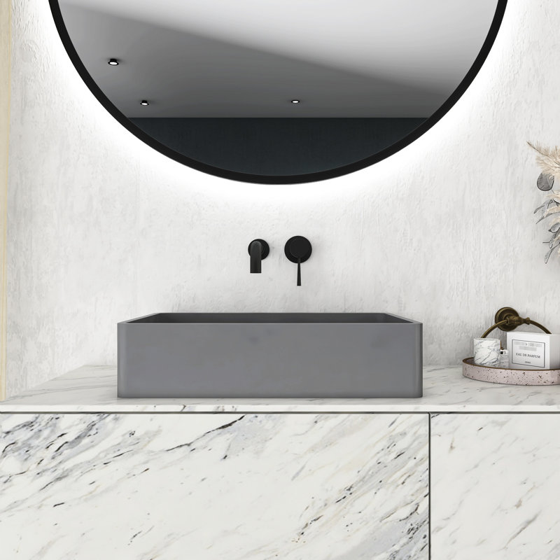 Lavabo de salle de bain rectangulaire en béton gris de 20,11 pouces avec aspect et résistance esthétique uniques