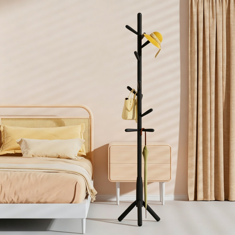 Rubberwood Freestanding 9 - Hook Coat Rack