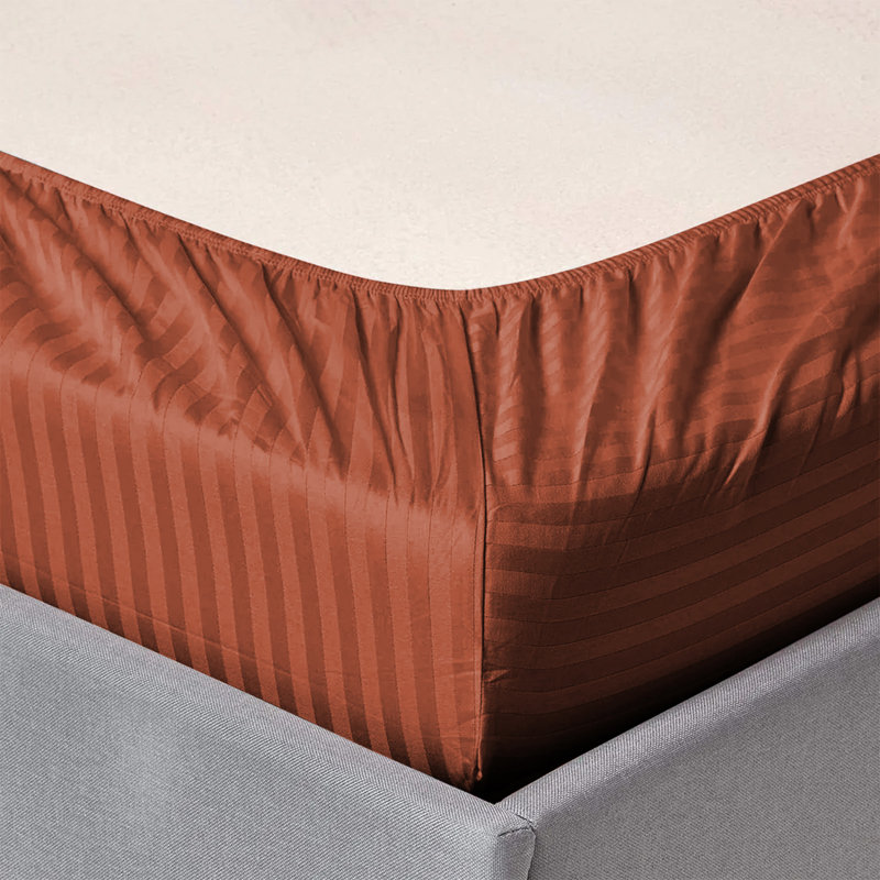 Spevek Soft & Cozy 40cm Extra Deep Pocket Microfiber Striped Fitted Sheet, Rust, King (152 x 200 cm)