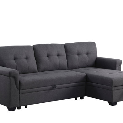 84" Linen Reversible Sleeper Sectional Sofa With Storage Chaise (Sectional)