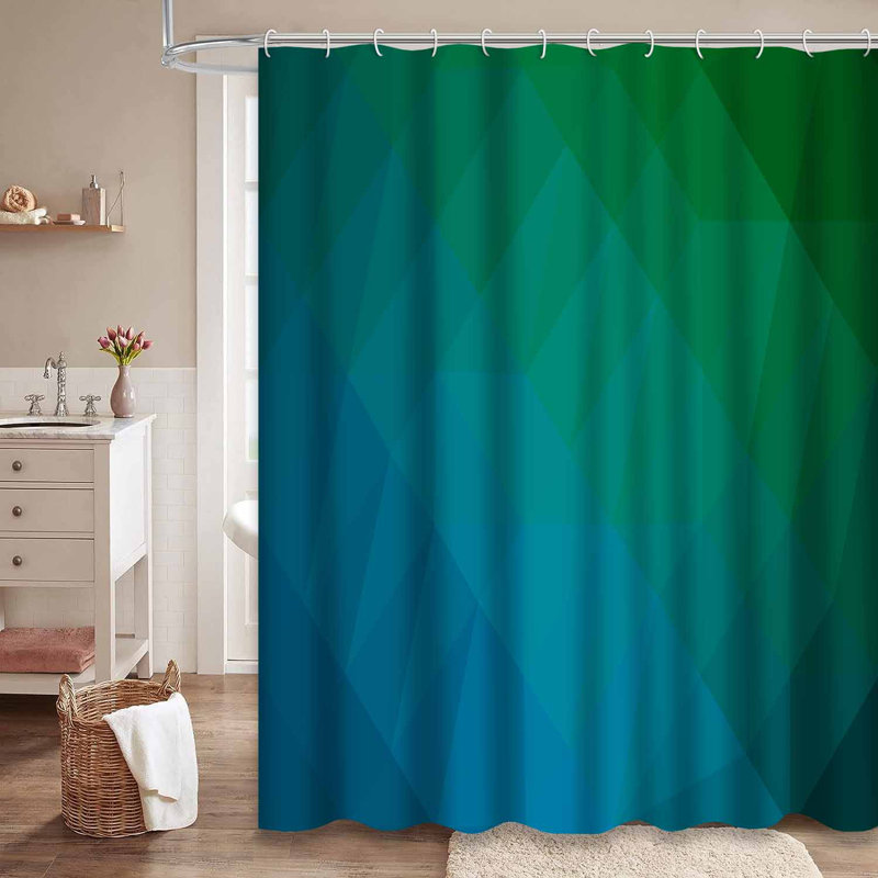 Rideau de douche triangulaire bleu foncé moderne avec 12 crochets, L 72 po x l 72 po