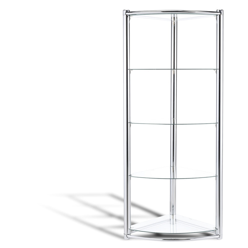Étagère triangulaire en verre trempé, 5 tablettes verticales pour zones de vie principales, design épuré, dos ouvert, tablette avec poids minimal de 28,17 lb