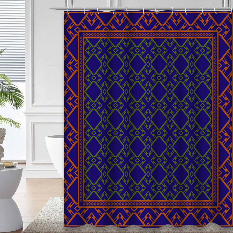 Rideau de douche décoratif géométrique bleu à 12 crochets, L 72 po x l 72 po