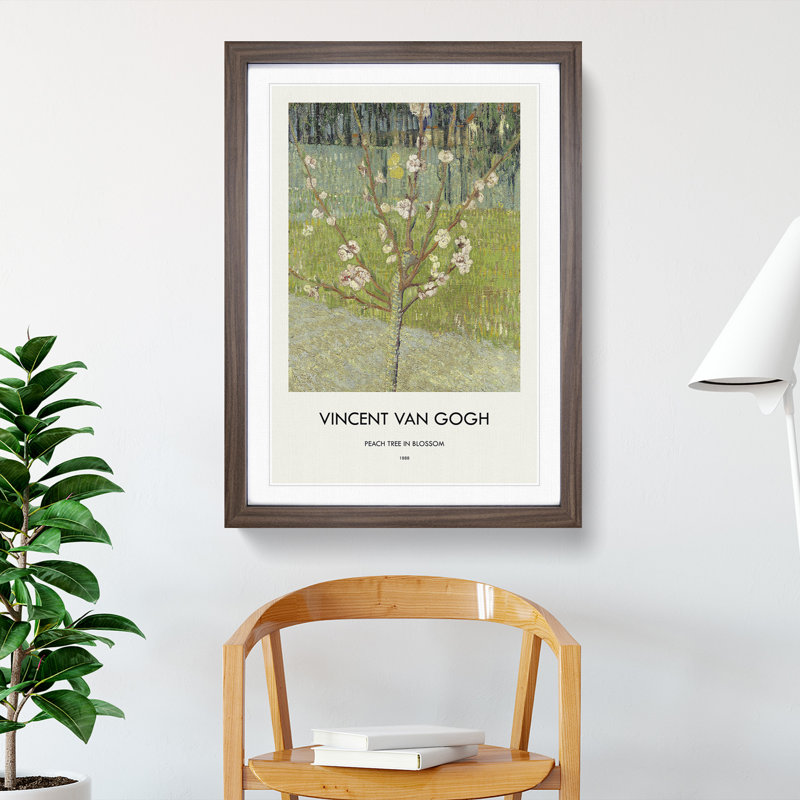 Peach Tree in Blossom by Vincent Van Gogh - Picture Frame Painting, 36cm H x 27cm W x 2cm D, Walnut