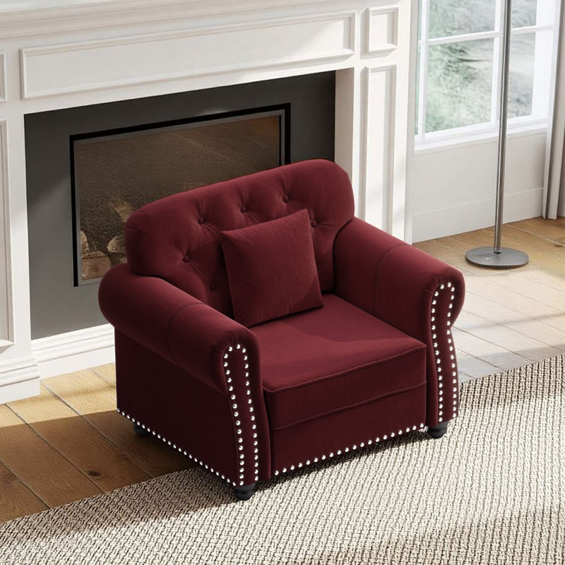 Canapé Chesterfield 41,3 po Mid-Century, Rouge