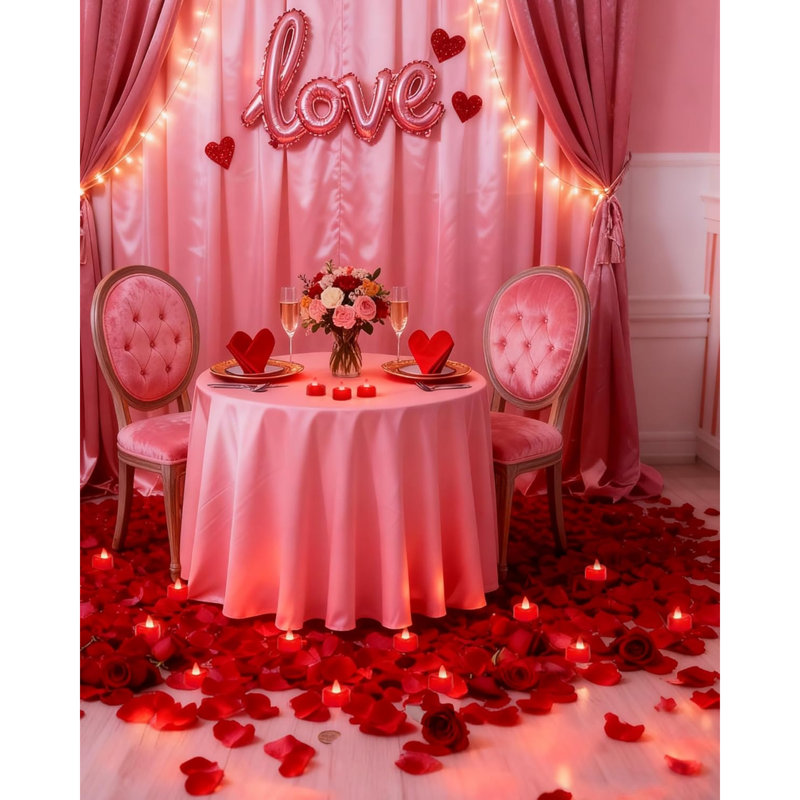 Heart Love Battery Flameless Fake Tea Light, Romantic Anniversary Wedding Table Decor, Valentine's Day, Red 12pack (Including Artificial Rose Petals)