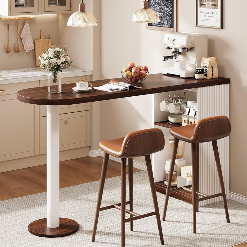  Bar Height Table, 55" Modern Kitchen Bar Table With Open Storage Shelf, Counter Height Dining Table For Kitchen, Breakfast Nook, Dining Room
