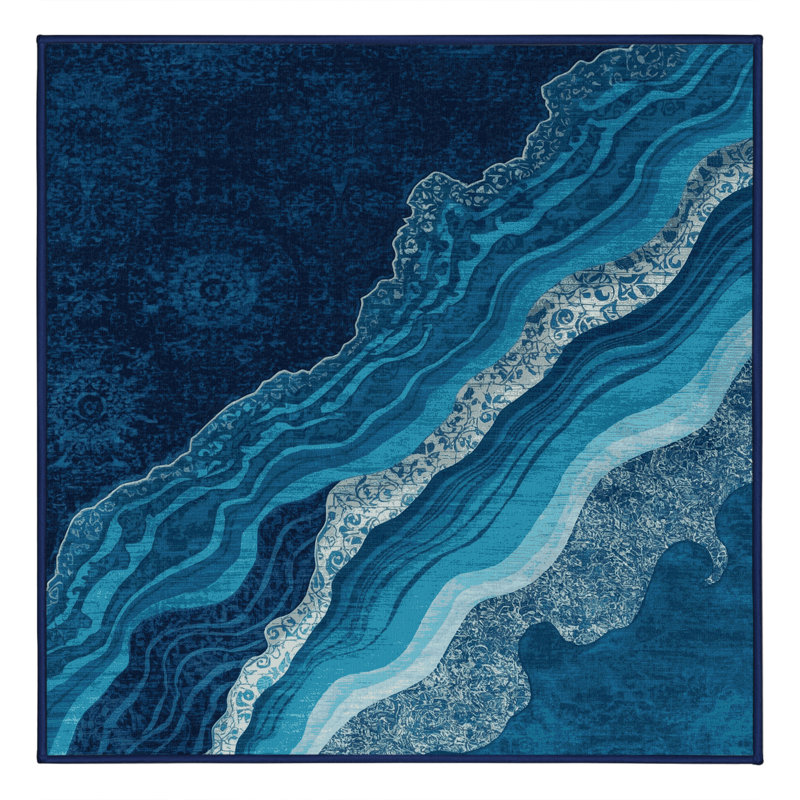 Tapis oriental classique bleu lavable à la machine Ottavio, Carré 3 pi