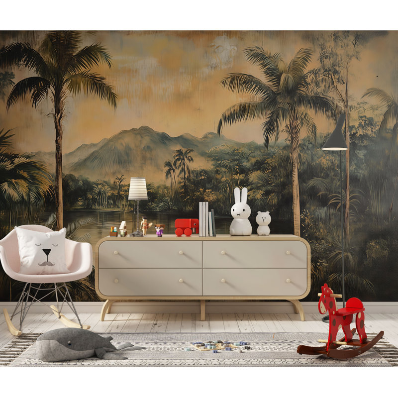 Papier peint tropical tropical avec palmiers Jn828 (non tissé) VN828, L 100 po x l 70 po, Non tissé