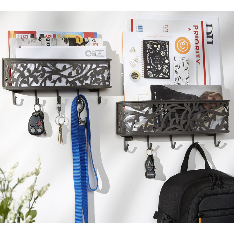 Courrier mural avec crochets clés Gace, H 3 po x l 11 po x P 2,25 po, Bronze