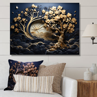 Ambiance côtière dorée et bleue II - arbre, art mural