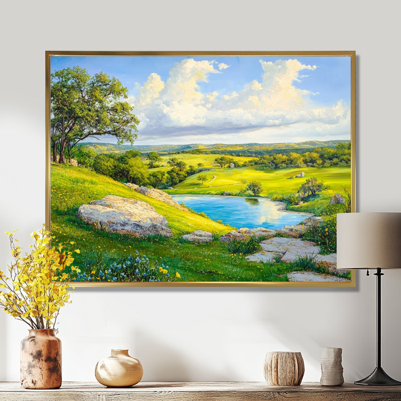 Texas Hill Country I - impression d'art mural Texas, 34" H x 44" W, Floater Framed Print without Mat, Gold