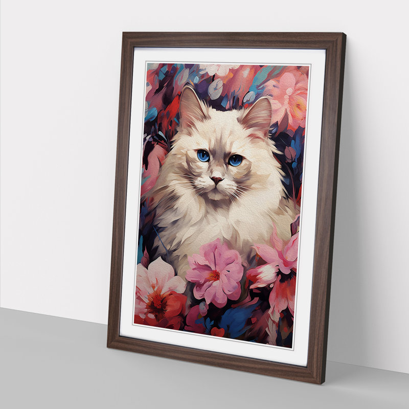 XYZ-FRM-V1223-5379 Ragdoll Cat Modern No.3 - Single Picture Frame Print on Wood, 64cm H x 46cm W x 2cm D, Walnut