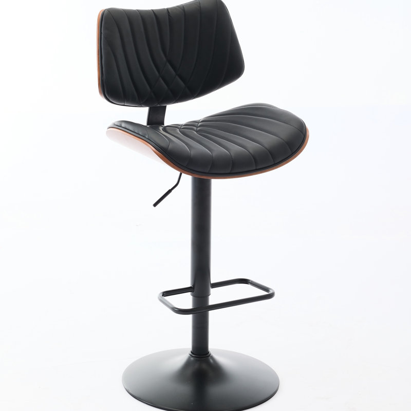 Tabourets de comptoir réglables avec siège en noyer et housse en cuir noir pivotant à 360 °, Noir