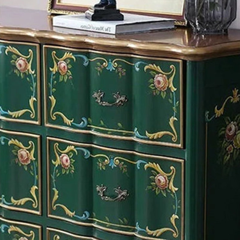 Commode à six tiroirs rétro de style français, Gold