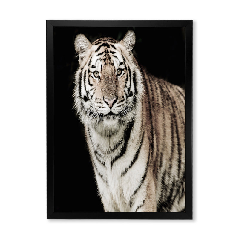 Portrait d'un tigre blanc III - peinture sur toile, H 32 po x l 16 po, Toile avec cadre de coin noir fermé