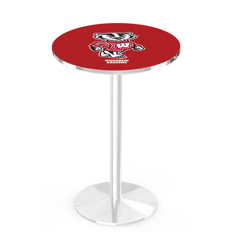 Round Metal Base Dining Table, Chrome, University of Wisconsin - "W" Logo