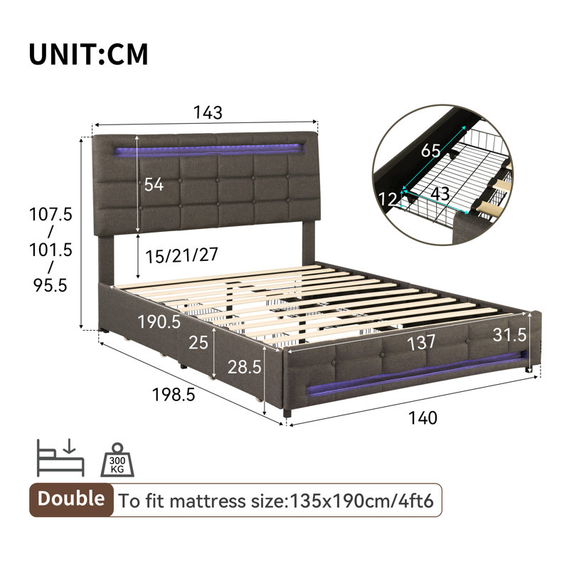 Daejhun Upholstered Storage Bed, Grey