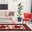 Tapis crème / rouge en laine noué à la main