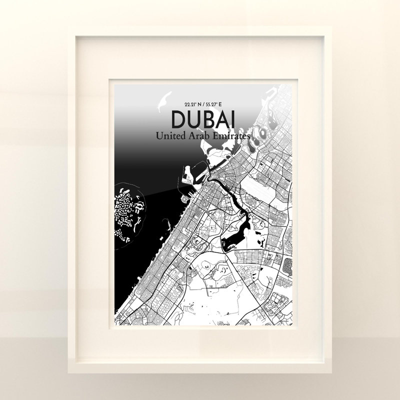Dubai City Map in Ink 1 Piece Wall Art, 20cm H x 16cm W x 0.05cm D
