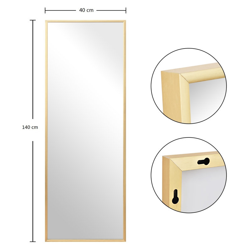 Jameson Metal Flat Mirror, Gold, 140cm H x 40cm W