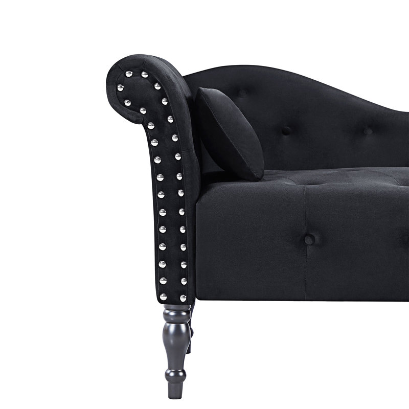 Chaise longue capitonnée à boutons avec coussin, Noir