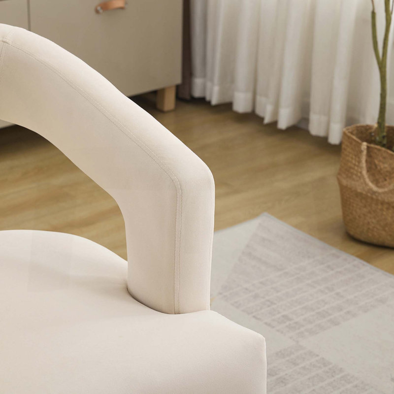 25.8"W Modern Accent Chair,Upholstered Reading Chair With Wood Legs, Beige Velvet