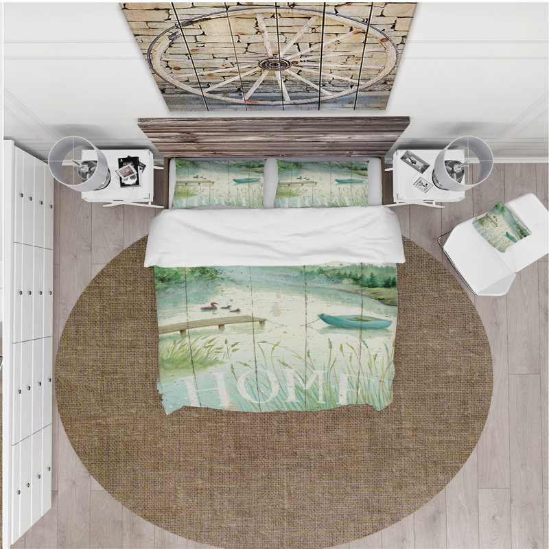 Ensemble de housse de couette lakeside bateau welcome welcome, Housse de couette très grand + 2 taies décoratives