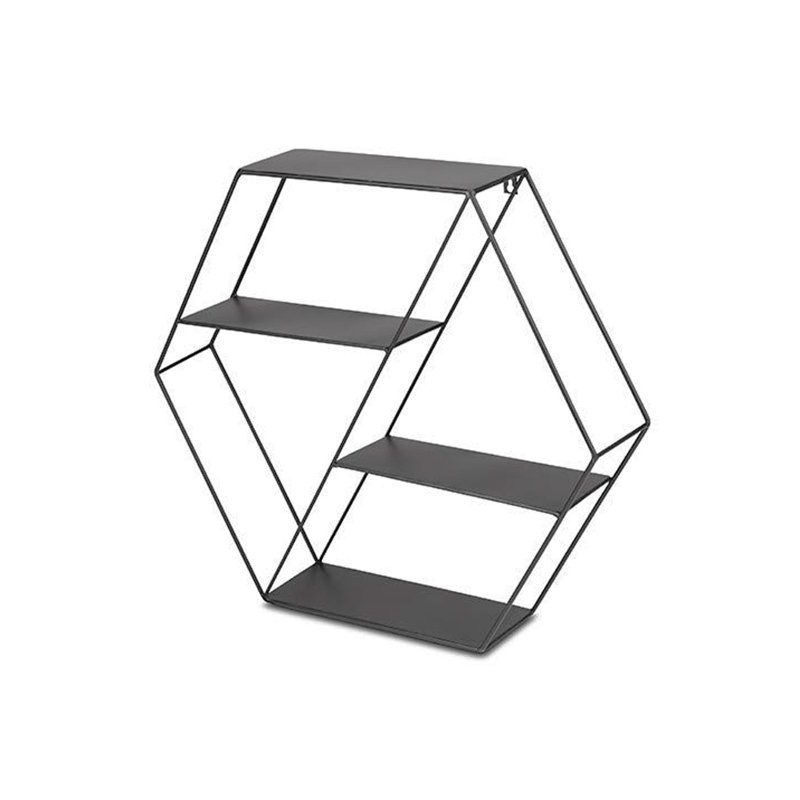 Jadee 3 Piece Hexagon Metal Tiered Shelf, Black