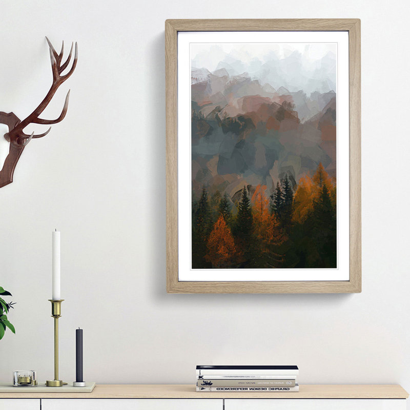 Misty Forest in the Autumn - Picture Frame Graphic Art Print, Oak Framed, 36cm H x 27cm W x 2cm D